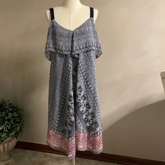 JESSICA SIMPSON MATERNITY sundress bodice ruffle Handkerchief hem Size large - Picture 2 of 11